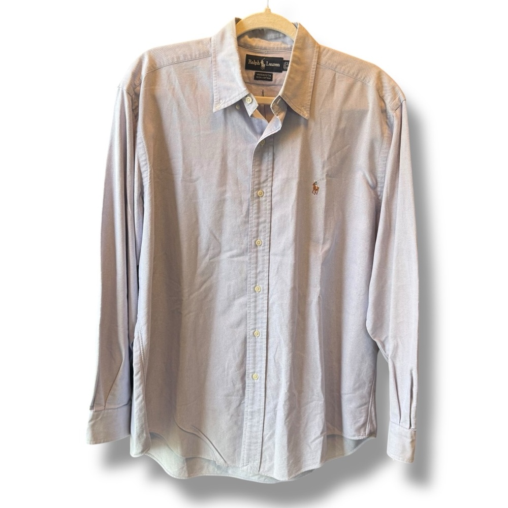 RALPH LAUREN BLUE LABEL Men's Chambray Blue Cotton Button Down Shirt, 16”-35”